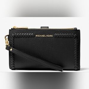 Michael Kors, 32T2GJ6W4L Jet Set Doubke Zip Leather Wristlet Wallet
